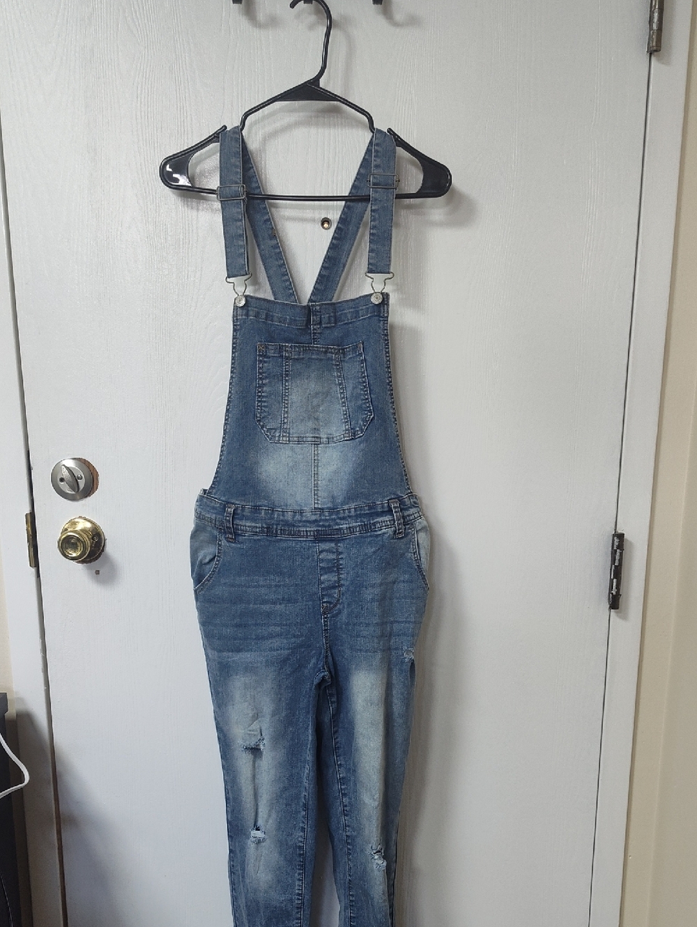 Wallflower Light Wash Distressed Women's Denim Overalls